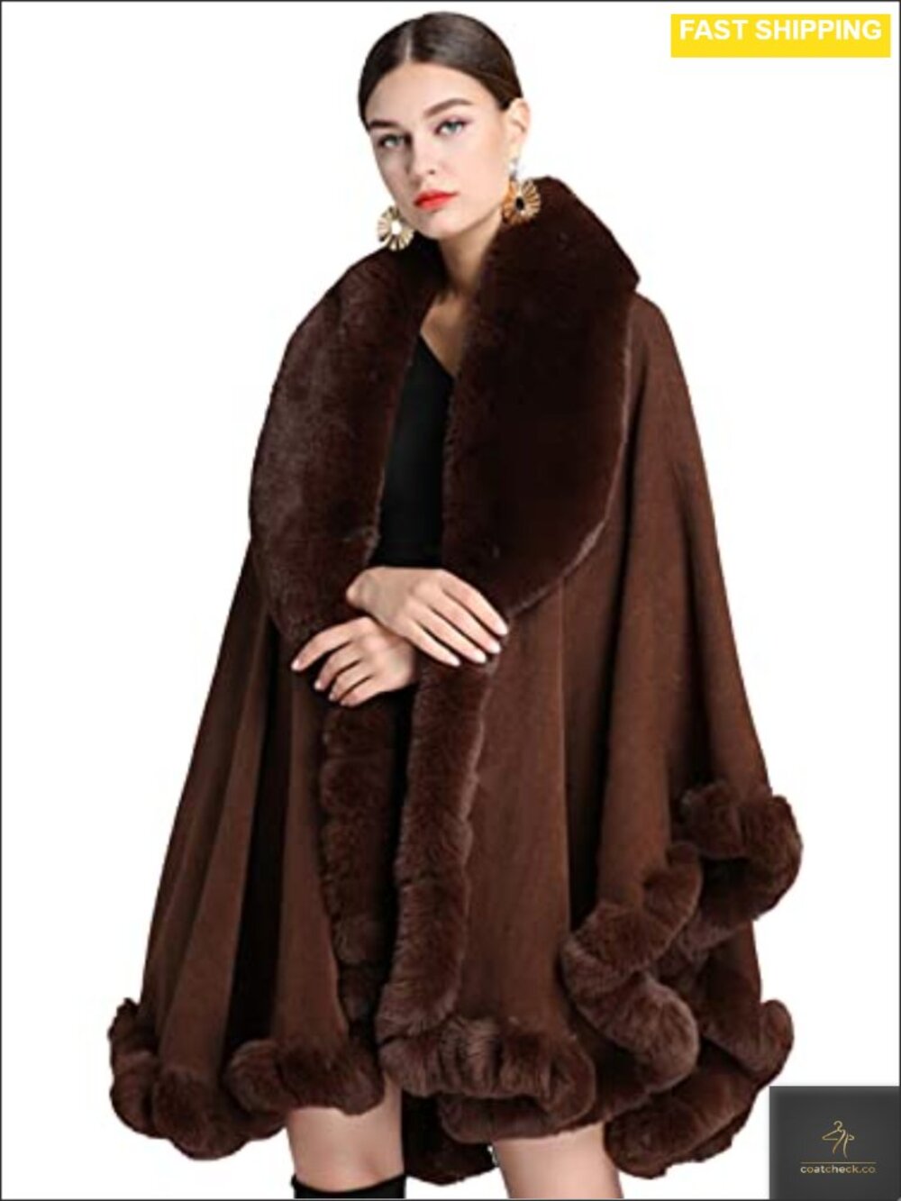 Faux Fur Shawl Wrap Poncho Women One Size Evening Cape